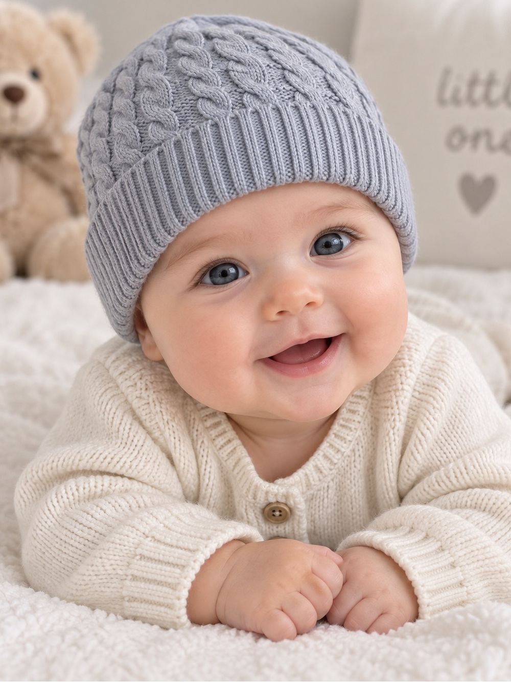 Toby Baby Gray Cable Knit Beanie Hat Size 3–6 Months NWT